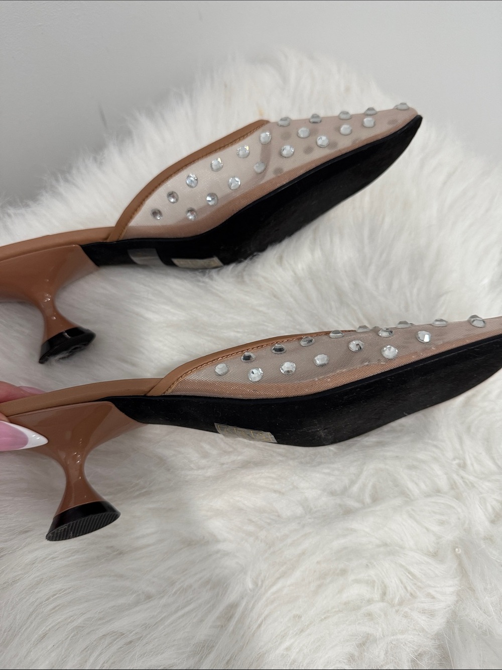 Jeffrey Campbell Tan Studded Square-Toe Mule Slides pre own 8 - Picture 5 of 9